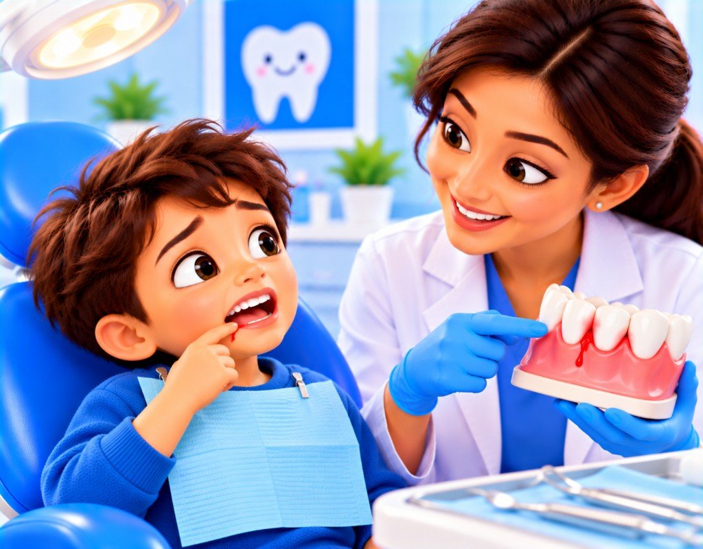 Illustrated educational graphic for “What Causes Bleeding Gums?”. Not a photograph of a patient.