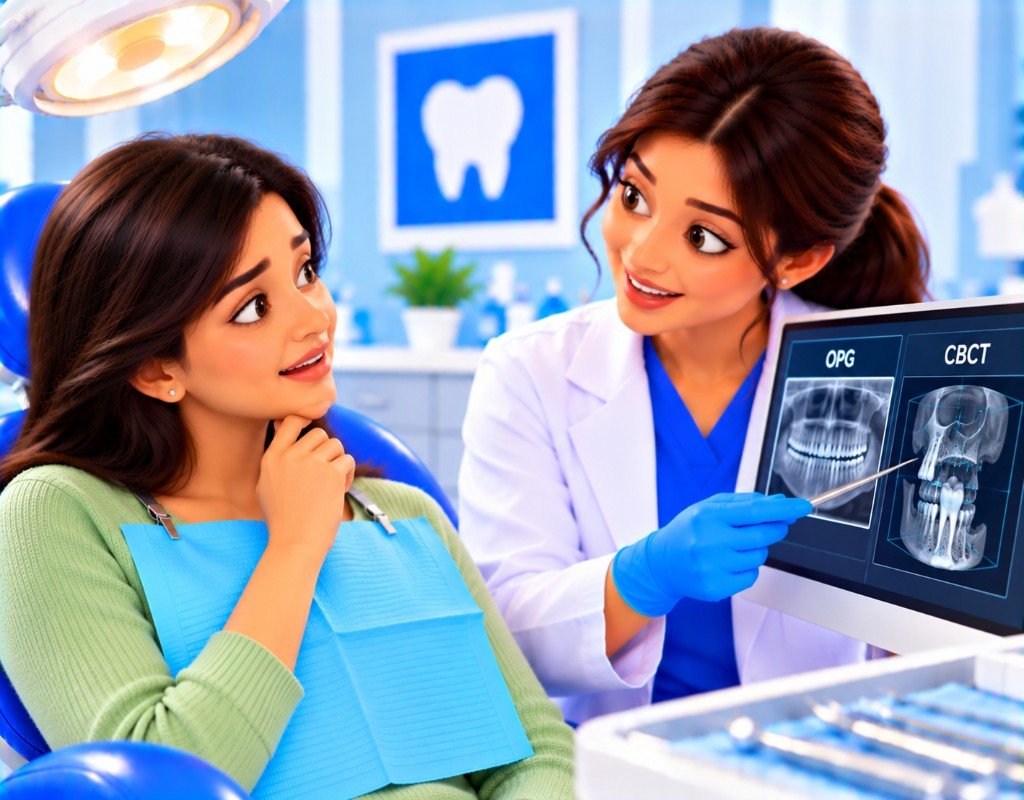 Illustrated educational graphic for “CBCT vs OPG: What Is the Difference?”. Not a photograph of a patient.