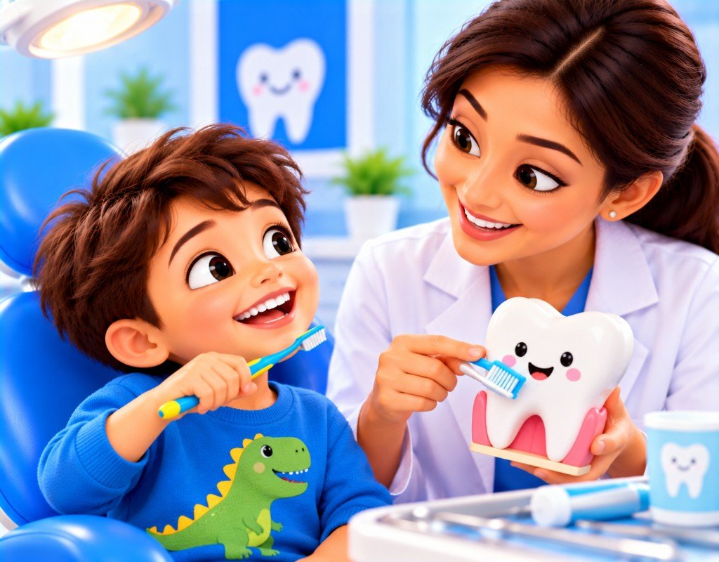 Illustrated educational graphic for “Preventing Cavities in Children”. Not a photograph of a patient.